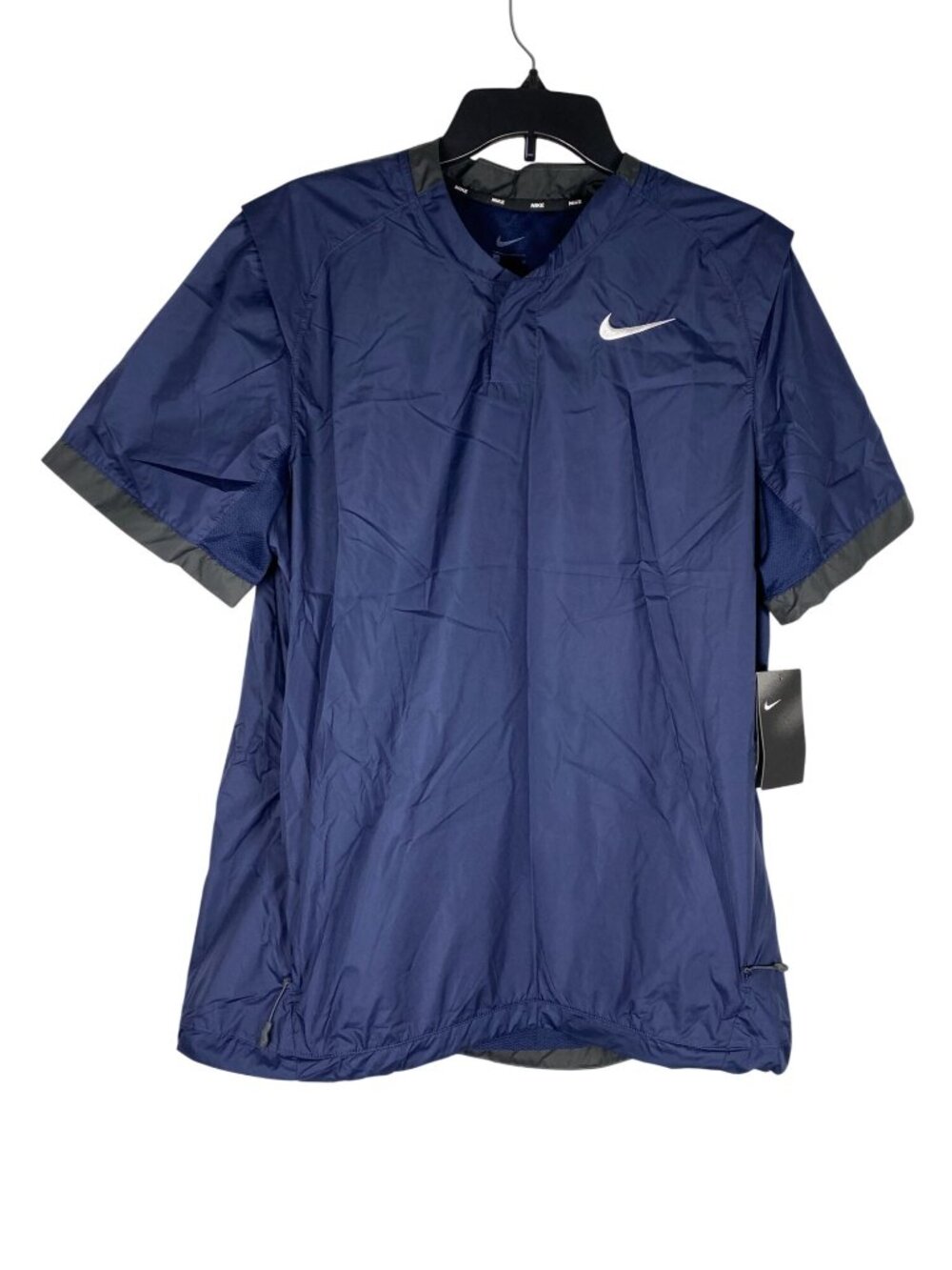 Nike Mens Navy Short-Sleeve Wind-Shirt M Lightweight Baseball Polyester NEW